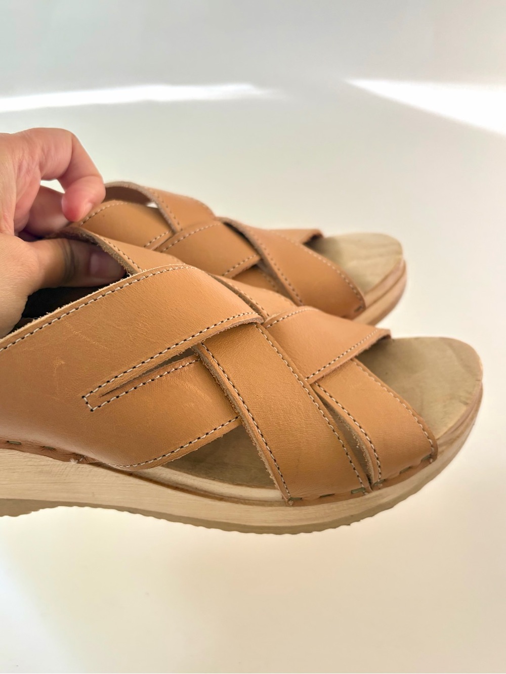 NO.6 Basket Clog on Mid Wedge in Desert Tan Leather - Picture 7 of 7